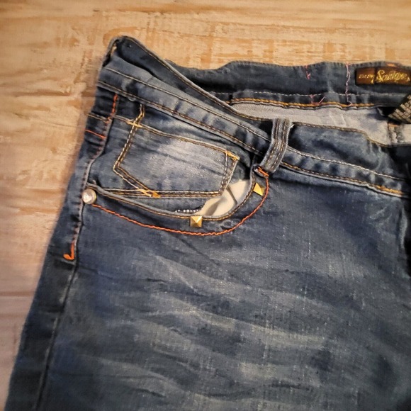 Southpole Jean Shorts Women's 20 Blue Distressed Y2K Embroidered Pockets - Picture 4 of 11